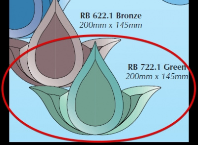 RB 722.1 Green: Фрамужный набор фацетов, зеленый (3 элемента), 200 х 145 мм