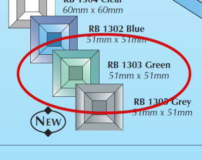 RB 1303 Green (DB125): Фацет квадратный, зеленый, многогранный 51 х 51 мм