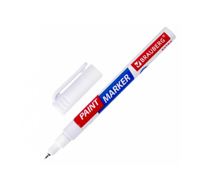 Маркер-краска лаковый EXTRA (paint marker) 1 мм, Белый, усиленная нитро-основа, Brauberg