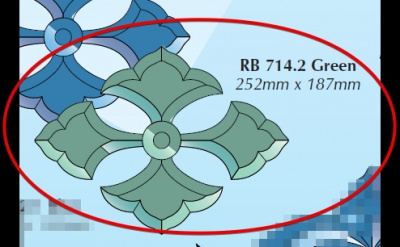 RB 714.2 Green (~ DB182): Фрамужный набор фацетов, зелёный (5 элемента), 252 х 187 мм